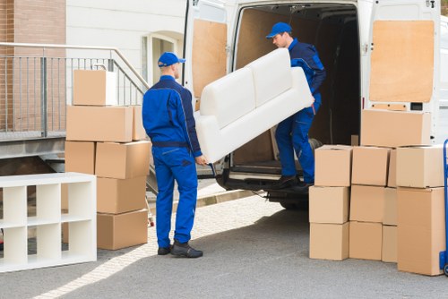 Boxes and household items prepared for transport in Tooting
