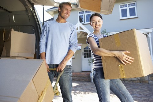 Storage-ready household furniture and boxes for a Tooting move